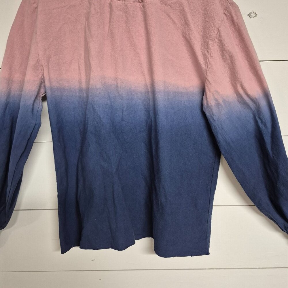 ErgoLUX Pink & Navy Long Sleeve Top W/ Ruffle Neckline & Smocked Cuffs XL - Picture 3 of 6